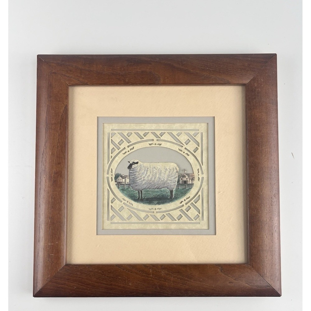Scherenschnitte Scissor Cut Sheep Designs with Scissors Framed Art VTG Farmhouse